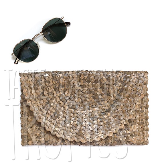 Woven Straw Purse / Raffia Bag - Brown White Green - Picture 8 of 8
